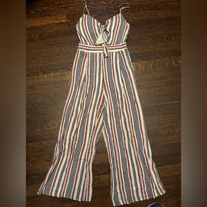 Universal Striped Wide-Leg Jumpsuit in Cream, Navy & Red